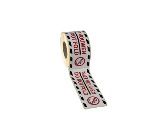 Gevaaretiket Raadhuis 46x125mm rol 250 stuks Do not fold EN/NL wit/roo