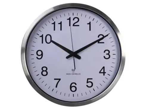 Aluminium Wandklok Ø50cm Radio controlled cijferaanduiding Zilver