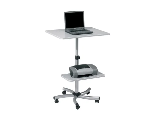 Table de travail mobile Rocada 2 plateaux réglables en mélamine gris