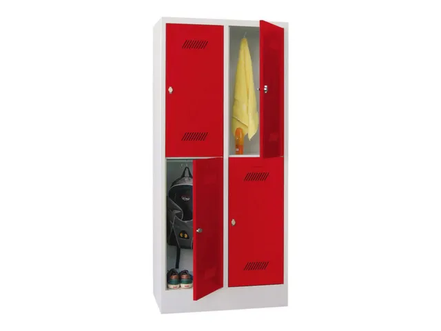 dubbeldekse locker,HxBxD 1850x800x500mm,2x2vak.,RAL7035,front RAL3000