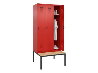 locker met bank,HxBxD 2120x900x815mm,3vak,vak B 300mm,draaigrendel - 1