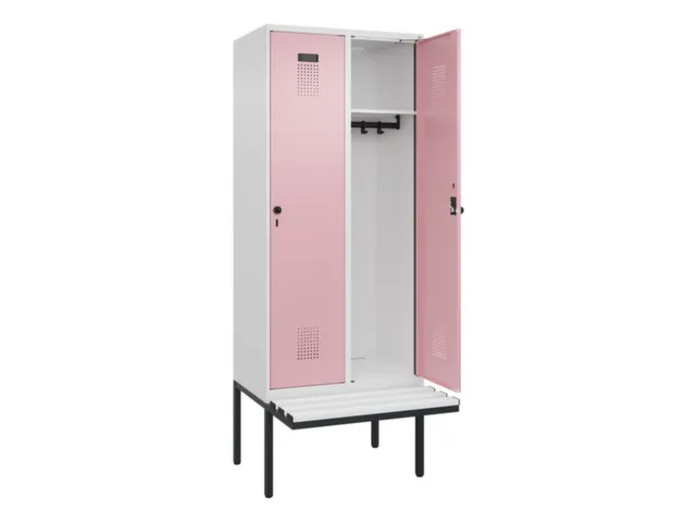 locker met bank,HxBxD 2120x800x815mm,2vak,vak B 400mm,draaigrendel