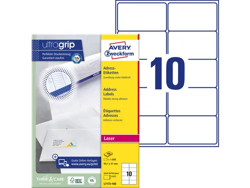 Adresetiket Avery QuickPeel L7173-100 99.1x57mm Wit 1000 Stuks