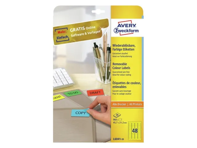 Gekleurde etiketten Avery Zweckform 45.7x21.2mm Geel 960 stuks