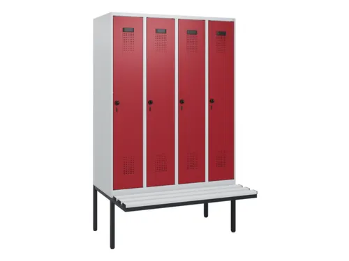 locker met bank,HxBxD 1950x1200x815mm,4vak,vak B 300mm,draaigrendel