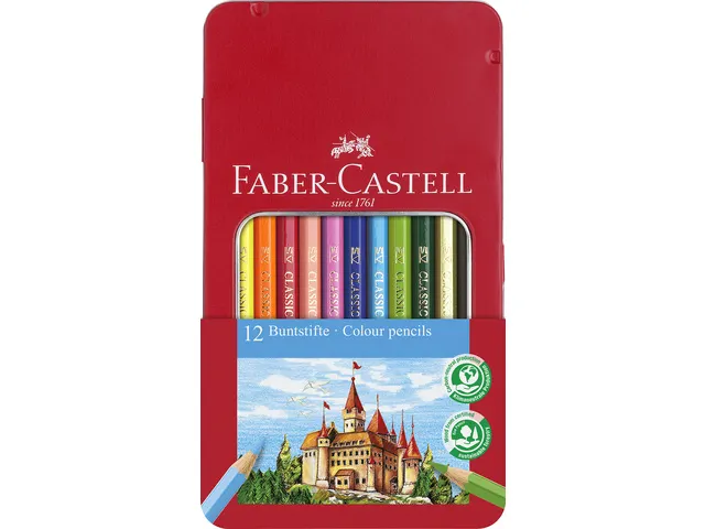 Kleurpotlood Faber-Castell Castle zeskantig metalen etui met 12 stuks