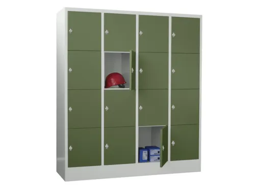 lockerkast,HxBxD 1850x1600x500mm,4x4vakken,RAL7035,front RAL6011
