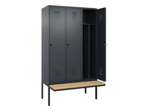 locker met bank,voor scheiding van kleding,HxBxD 2120x1200x815mm,3vak
