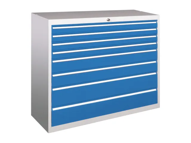 ladekast 1000x1023x600mm 8laden RAL7035 front RAL5012