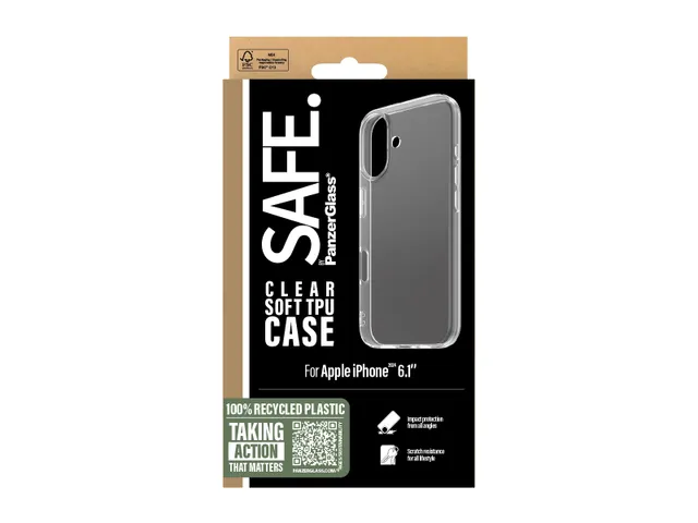 PanzerGlass SAFE. by TPU Case Transparent iPhone 16, Housse, Apple,
