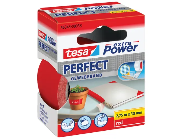 Plakband Tesa textiel 38mmx2.75m rood