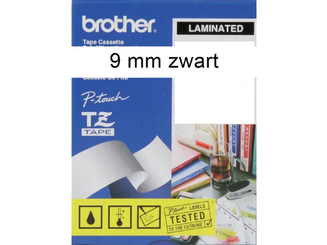 Labeltape Brother P-touch TZe-221 standaard 9mm zwart op wit