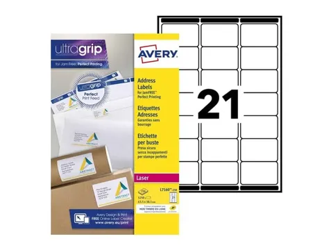 Etiket Avery L7160-250 63.5x38.1mm Wit 5250 Stuks