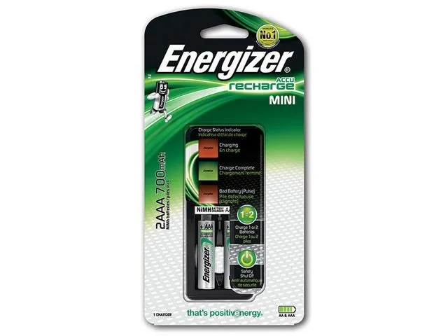 Mini-chargeur livré avec 2 piles AAA, 2 bornes de recharge individuel