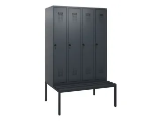 locker met bank,HxBxD 1950x1200x815mm,4vak,vak B 300mm,draaigrendel - 2