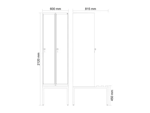 locker met bank,HxBxD 2120x600x815mm,2vak,vak B 300mm,cilinderslot
