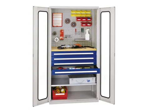 werkplaatskast,HxBxD 1950x1000x600mm,1xStalen bodem,4lade(n),RAL5010