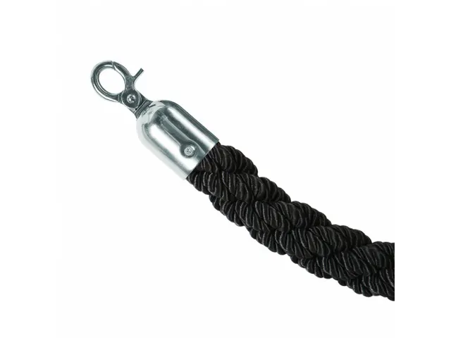 Afzetkoord Gedraaid Zwart 1.5 meter met Chromen haken