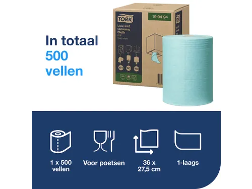 Tork 190494 Low-Lint Combirol Reinigingsdoek W1 1-laags Turquoise