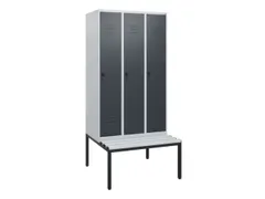locker met bank,HxBxD 1950x900x815mm,3vak,vak B 300mm,draaigrendel