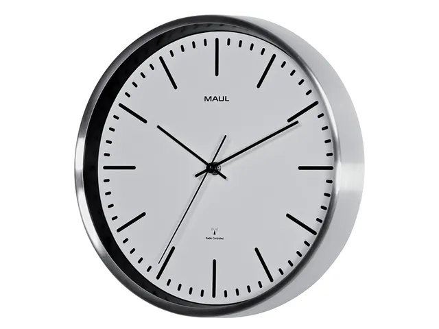Wandklok MAUL Fly RC Ø305x45mm aluminium frame wit incl. batterij