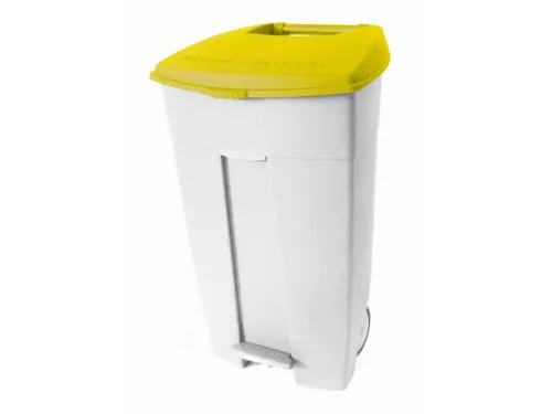 afvalbak,1x120l,HxBxD 890x560x480mm,romp PE wit,deksel PE geel,2wielen