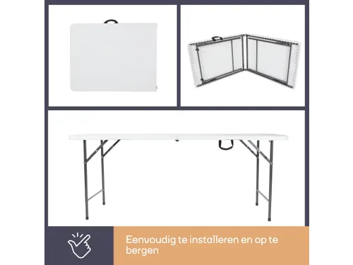 Vouwtafel weerbestendige Klaptafel 180x70x74cm HDPE Wit