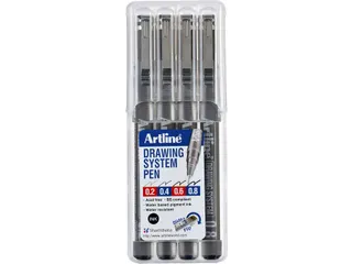 Fineliner Artline technisch etui met 0.2-0.4-0.6-0.8mm zwart - 1