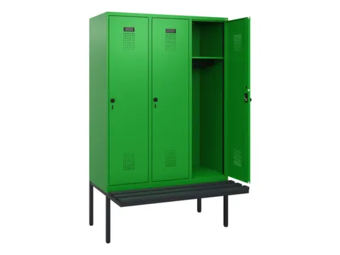 locker met bank,HxBxD 1950x1200x815mm,3vak,vak B 400mm,draaigrendel