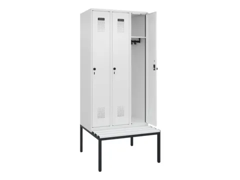 locker met bank,HxBxD 2120x900x815mm,3vak,vak B 300mm,draaigrendel