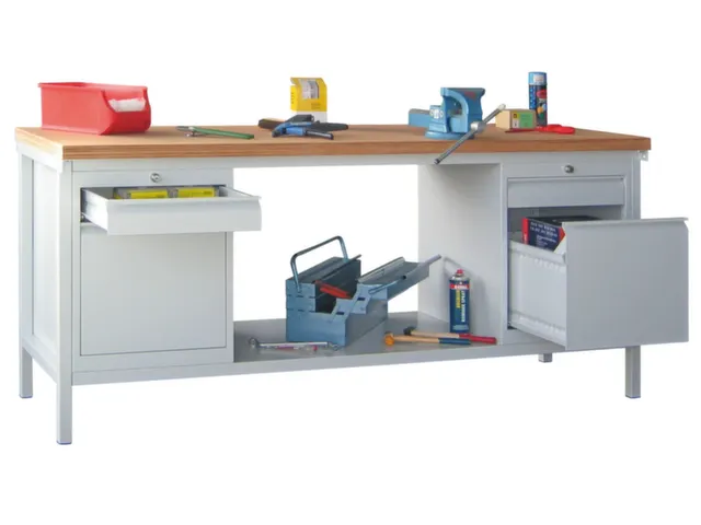 Werkbank 900x2000x700mm 4laden Frame/behuizing Ral7035 Front Ral3000