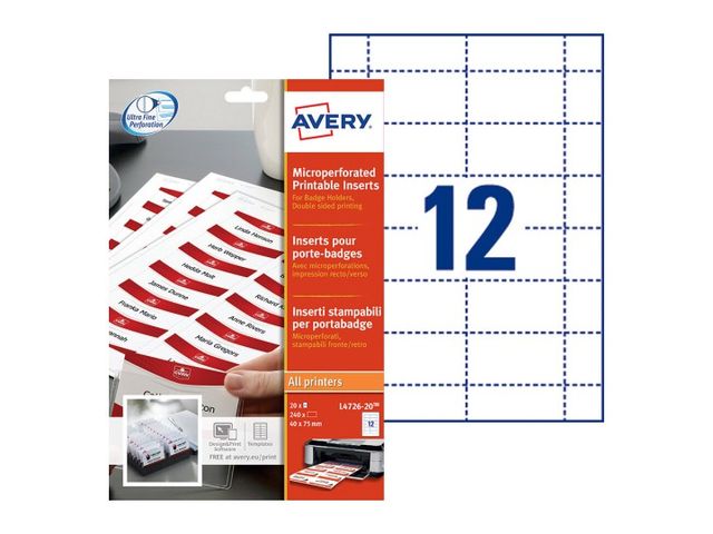 Badgekaart Avery L4726-20 40x75mm microperforatie | BadgeWinkel.be