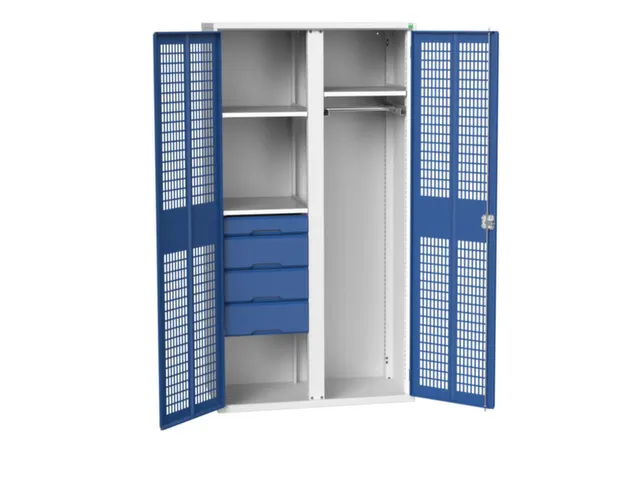 Locker 2000x1050x550mm 3 vakken lade, dubbele ventilatiedeur, RAL5010