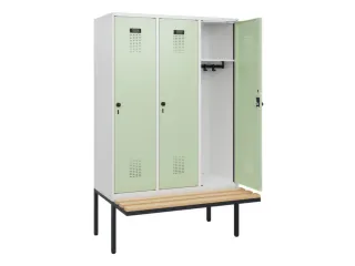 locker met bank,HxBxD 1950x1200x815mm,3vak,vak B 400mm,draaigrendel - 1