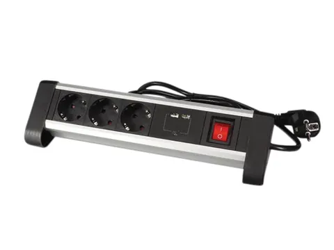 Stekkerdoos Perel bureau 3-voudig met schakelaar incl. 2 USB-poorten 1