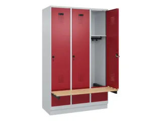 locker met bank,HxBxD 1950x1200x815mm,3vak,vak B 400mm,draaigrendel - 1
