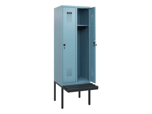 locker met bank,HxBxD 1950x600x815mm,2vak,vak B 300mm,draaigrendel