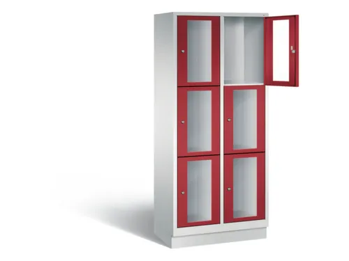 Lockerkast 1800x810x500mm 2x3 vakken Cilinderslot, Sokkel, RAL3003