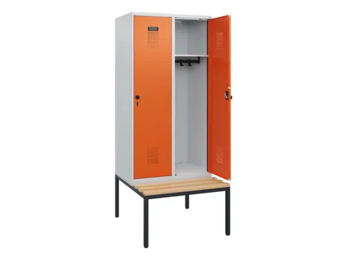 locker met bank,HxBxD 1950x800x815mm,2vak,vak B 400mm,draaigrendel