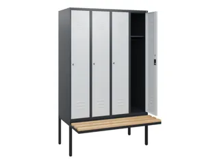 locker met bank,HxBxD 1950x1200x815mm,4vak,vak B 300mm,cil.-slot - 2