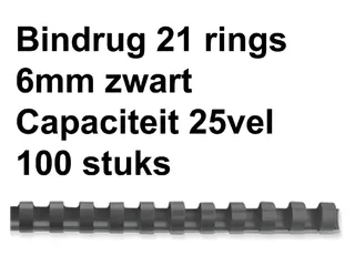 Bindrug GBC 6mm 21-rings A4 zwart 100stuks - 2
