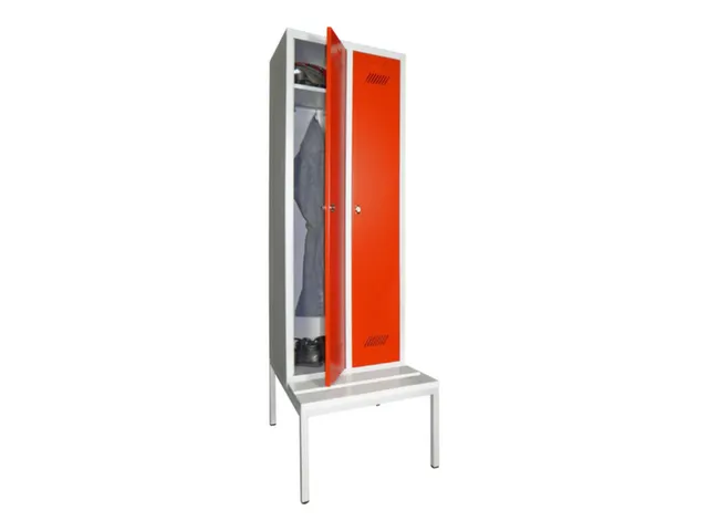 locker met bank,HxBxD 2150x600x500mm,2vak,RAL7035,front RAL3000
