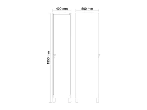 locker,HxBxD 1950x400x500mm,1vak,vak B 400mm,draaigrendel,voeten