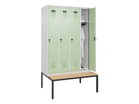 locker met bank,HxBxD 2120x1200x815mm,4vak,vak B 300mm,draaigrendel