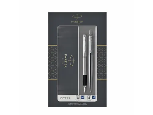 Balpen en vulpen Parker Jotter stainless steel CT medium 2 stuks