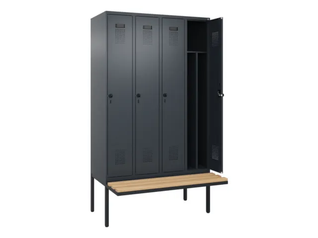 locker met bank,voor scheiding van kleding,HxBxD 2120x1200x815mm,4vak