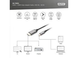 USB-C HDMI-adapter 1,8m 4K/30Hz zwart metalen behuizing - 4