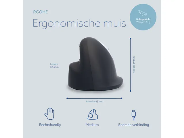 Ergonomische muis R-Go HE Break medium Rechts bedraad Zwart