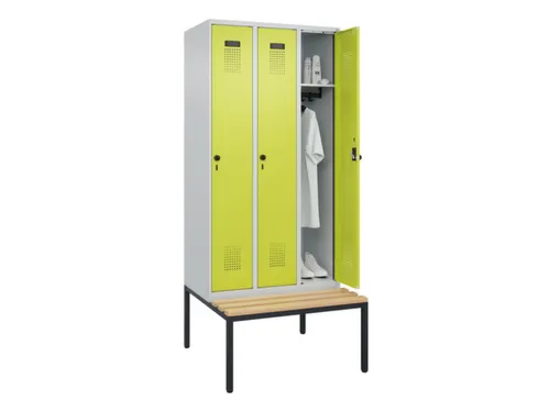 locker met bank,HxBxD 2120x900x815mm,3vak,vak B 300mm,draaigrendel