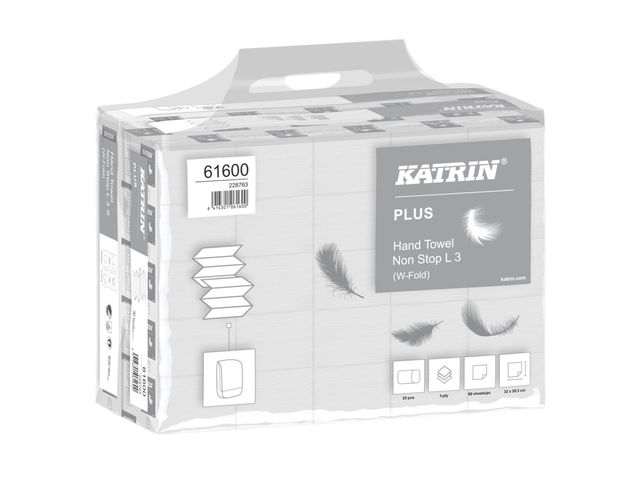 Handdoek Katrin 61600 W-vouw Plus 3laags 20,3x32cm 25x90st | Vouwhanddoeken.nl